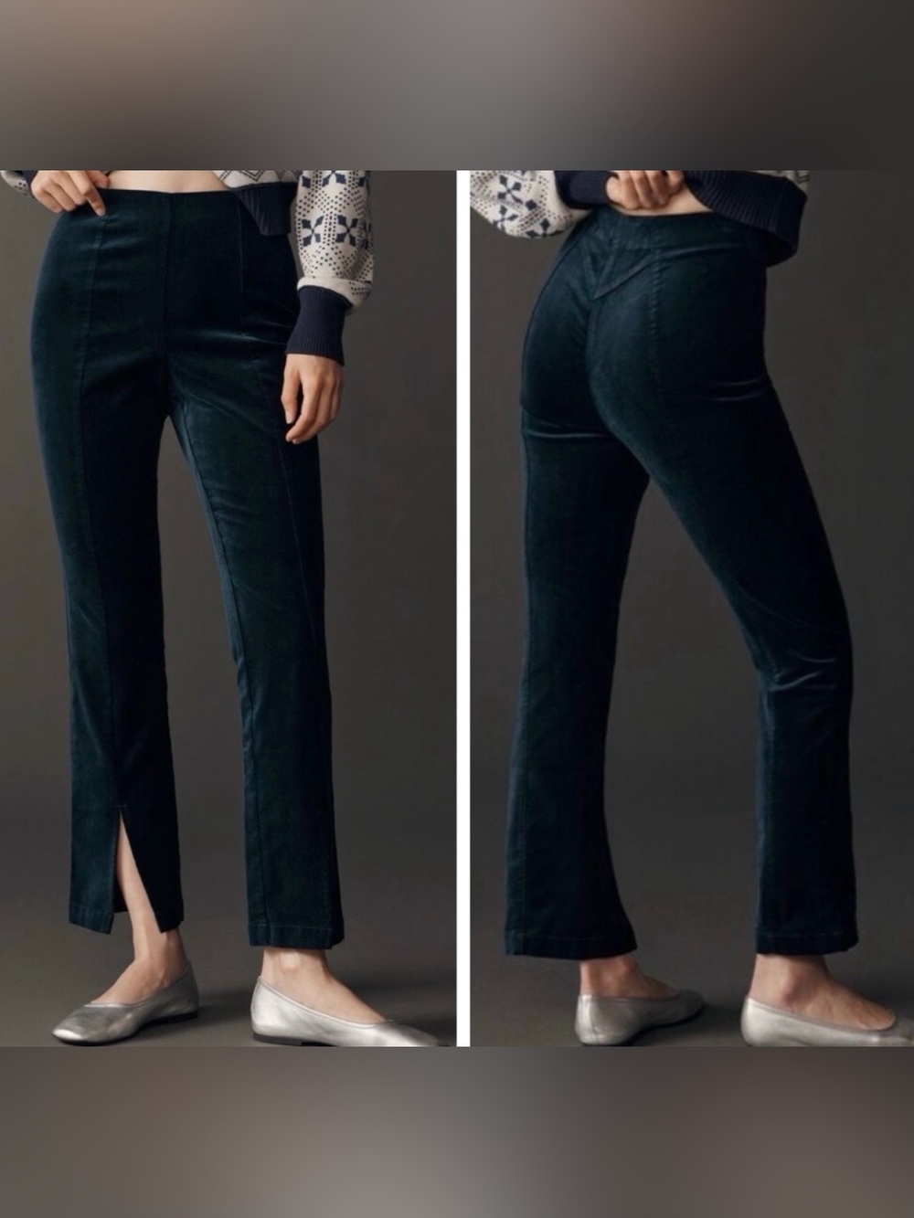 Anthropologie Maeve High-Rise Split-Front Velvet Skinny Pants, Size XL